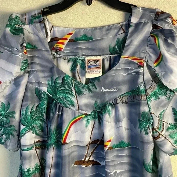 Vtg Hawaiian Togs Sz S Tropical Aloha Dress Muumuu Pocket Ruffle Hem TINY FLAW - Picture 3 of 11